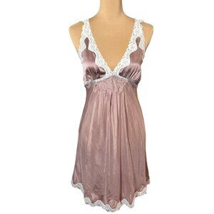 VTG Y2K Intimissm Babydoll Silk Slip Dress Sz M Lace Trim Romantic Coquette